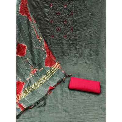 Metallic Green Embroidered Sequins Cotton Blend Dress Material