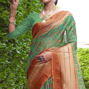 green-floral-digital-printed-poly-cotton-saree