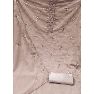 Chikoo Embroidered Sequins Georgette Dress Material