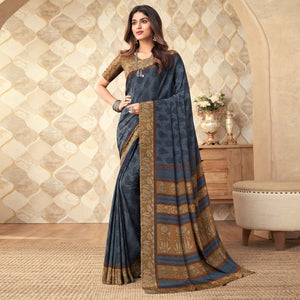 Grey Printed Crepe Saree