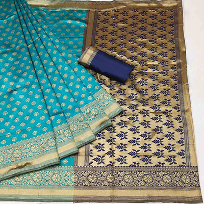 Blue Woven Cotton Silk Saree