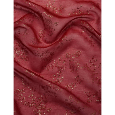 Maroon Floral Foil Printed Shimmer Saree