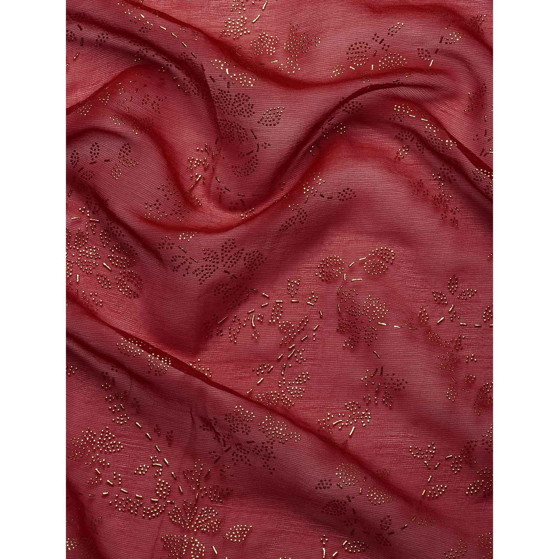 Maroon Floral Foil Printed Shimmer Saree