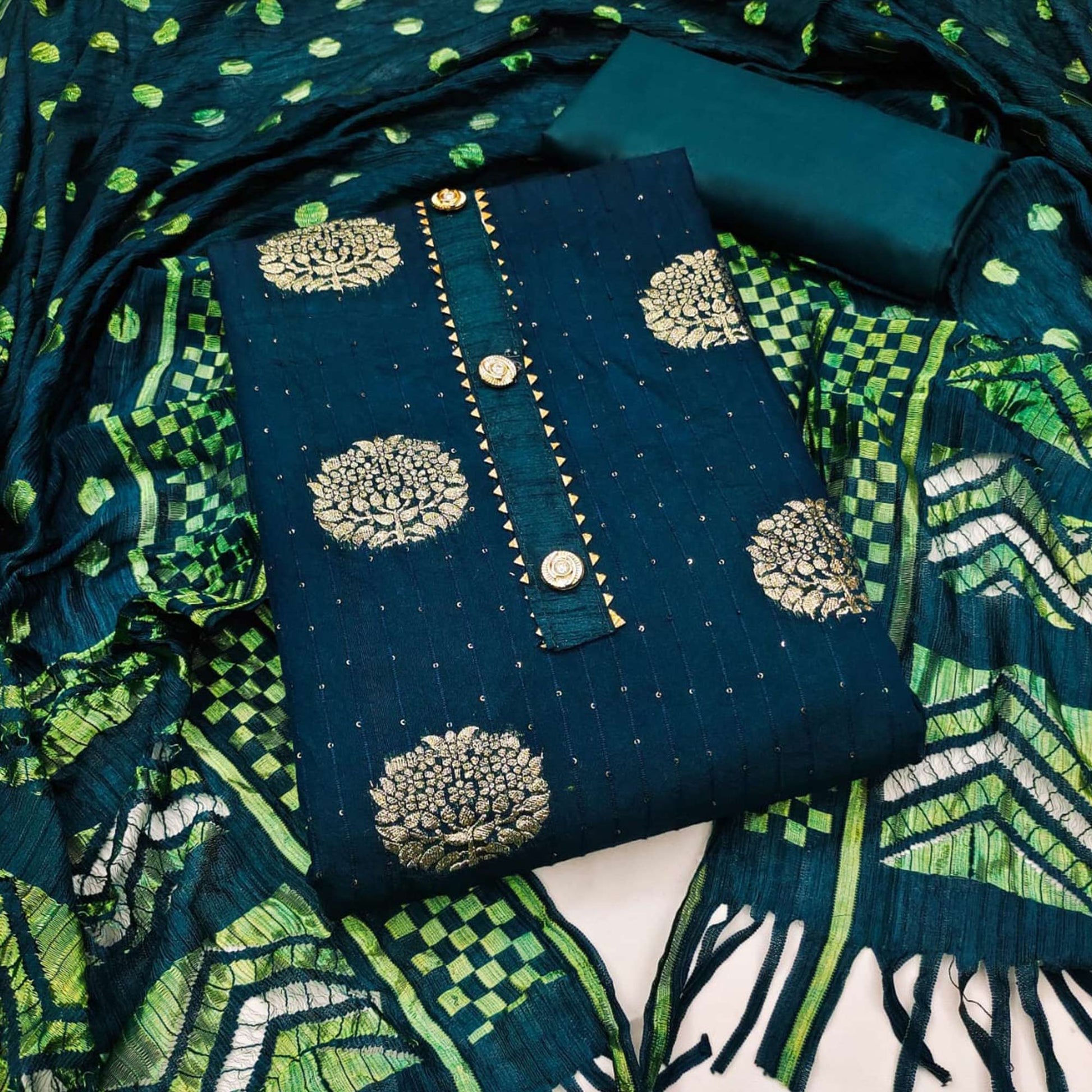 Morpich Woven With Sequins Work Modal Dress Material