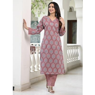 Mauve Printed Pure Cotton Suit