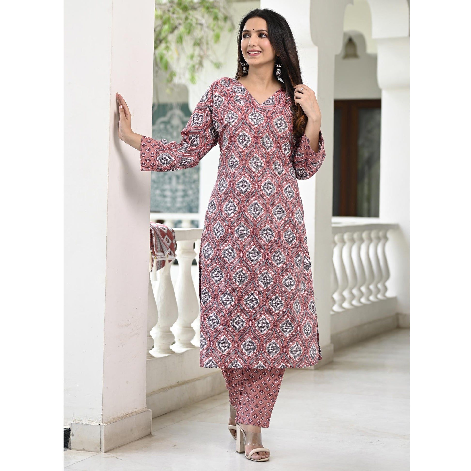 Mauve Printed Pure Cotton Suit
