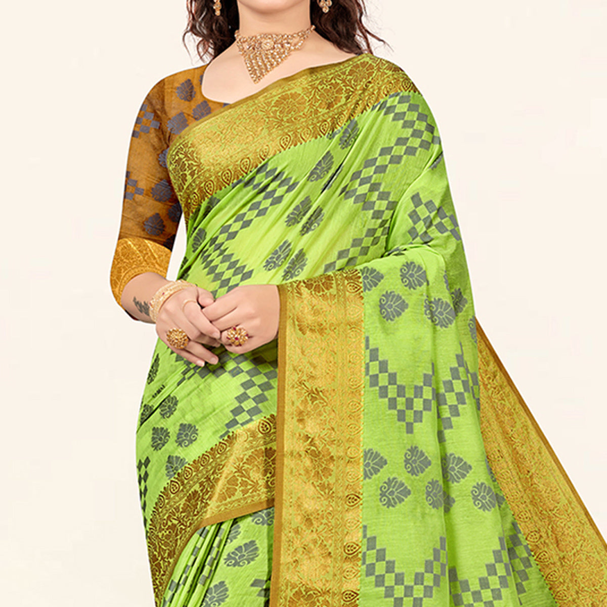 Light Green Woven Cotton Saree
