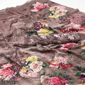 Chikoo Digital Floral Printed Georgette Saree