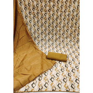 Cream Digital Printed With Embroidered Chanderi Dress Material
