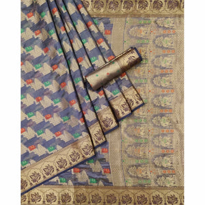 Grey Woven Organza Saree