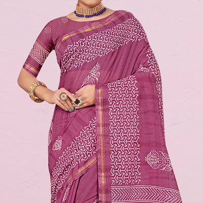 Mauve Printed Cotton Saree