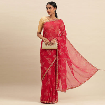 Maroon Floral Foil Printed Zomato Saree
