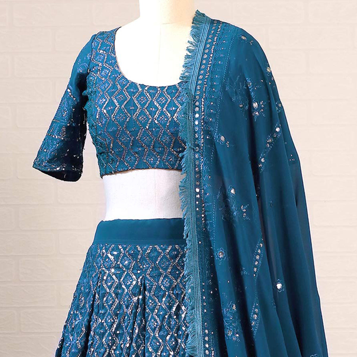 Morpich Sequins Embroidered Georgette Lehenga Choli
