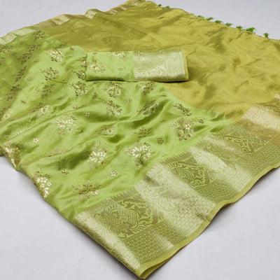green-woven-organza-saree-with-tassels-3