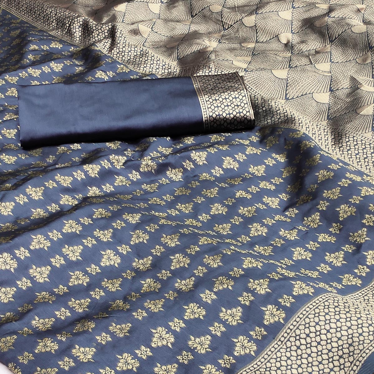 Grey Woven Banarasi Silk Saree