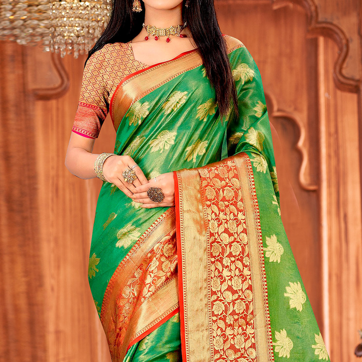 green-woven-art-silk-saree-with-tassels-8