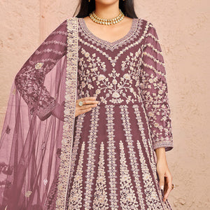 Dusty Pink Floral Embroidered Net Gown
