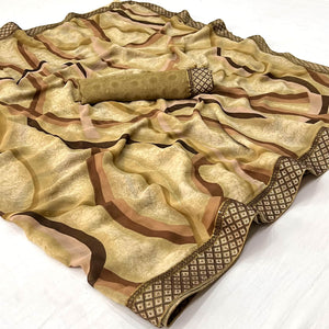 Chikoo Printed Georgette Saree