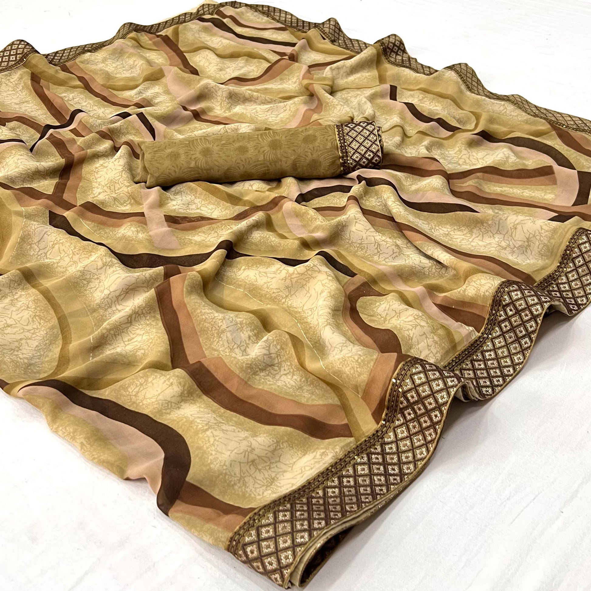 Chikoo Printed Georgette Saree