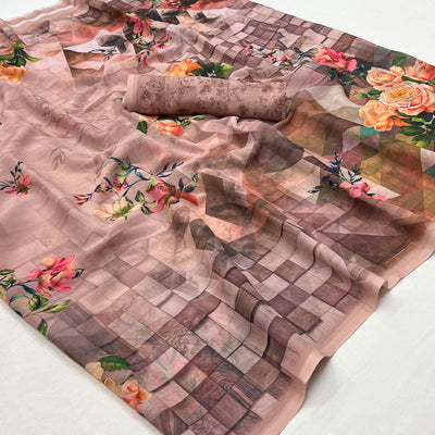 Chikoo Digital Printed Georgette Saree