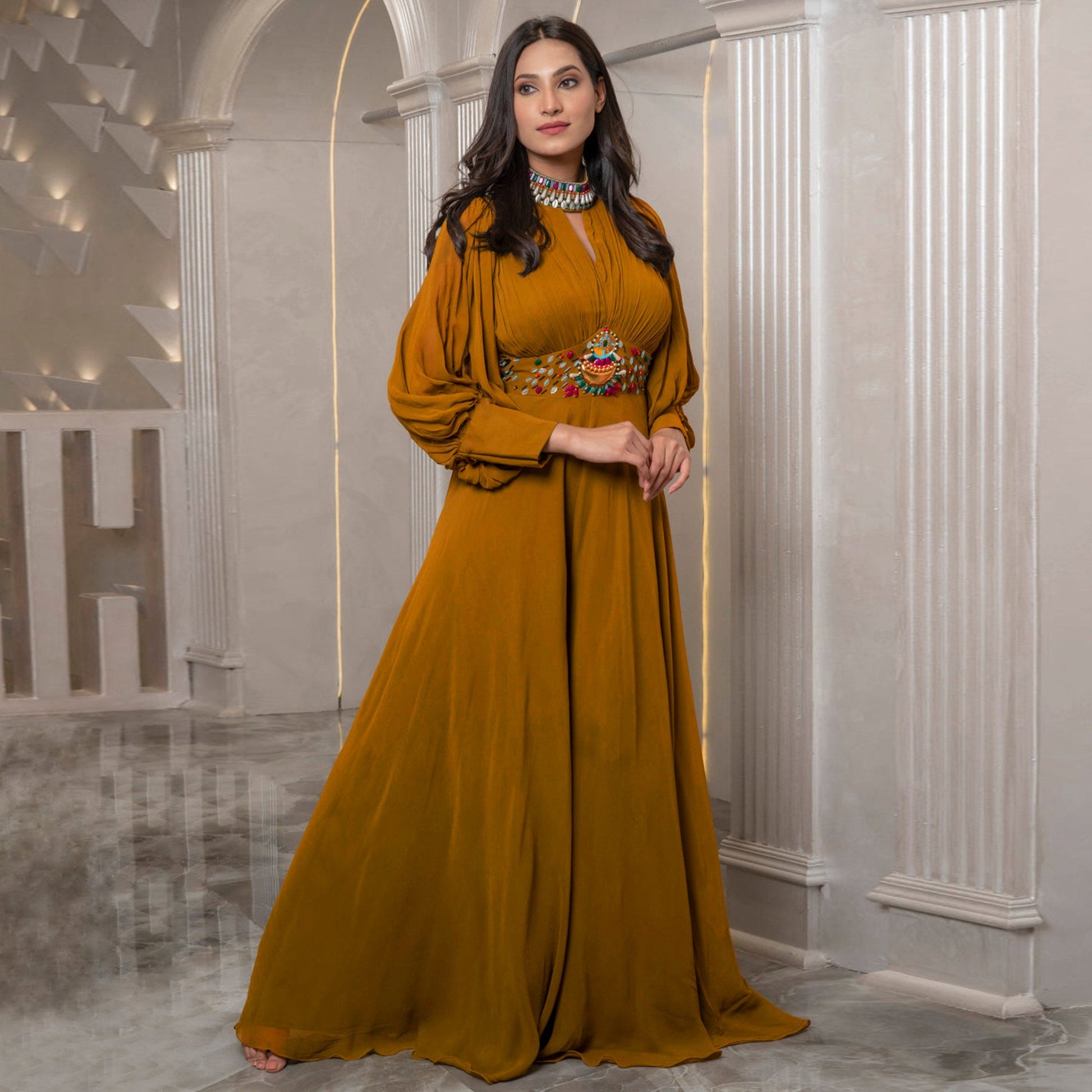 Brown Zardosi Work Georgette Jumpsuit