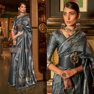 grey-floral-woven-satin-saree-with-tassels