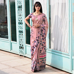 Mauve Digital Printed Satin Saree