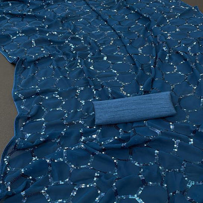 Morpich Sequins Embroidered Georgette Saree