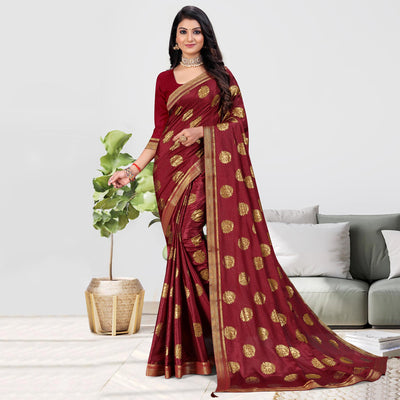 Maroon Foil Printed Chiffon Saree