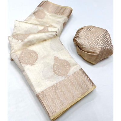 Cream Woven Raw Silk Saree