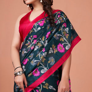 green-floral-printed-jute-saree-with-tassels