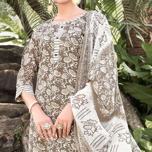 Brown Floral Printed Cotton Blend Suit