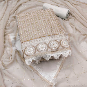 Light Brown Sequins Embroidered Georgette Dress Material