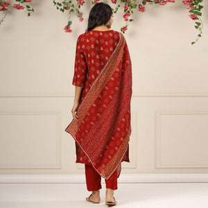 Maroon Jaipuri Printed With Gota Work Chanderi Salwar Suit