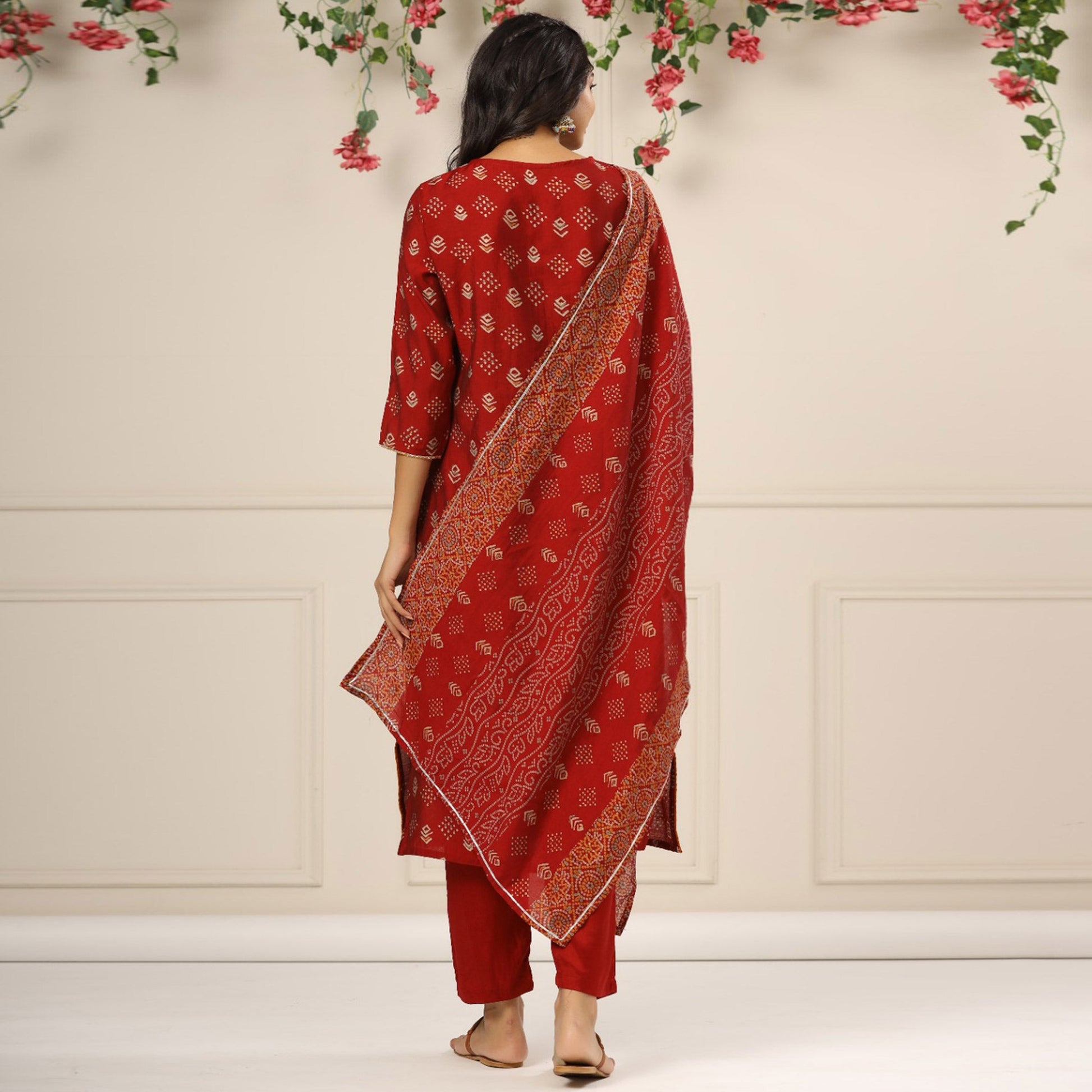 Maroon Jaipuri Printed With Gota Work Chanderi Salwar Suit
