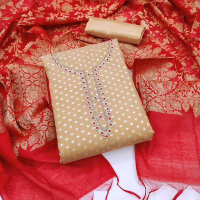 Light Brown Woven Banarasi Silk Dress Material