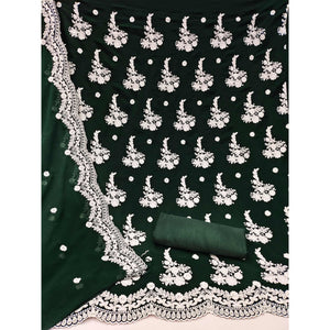 Bottle Green Floral Embroidered Georgette Dress Material
