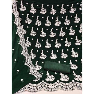 Bottle Green Floral Embroidered Georgette Dress Material