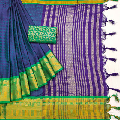 Blue Woven Cotton Silk Saree