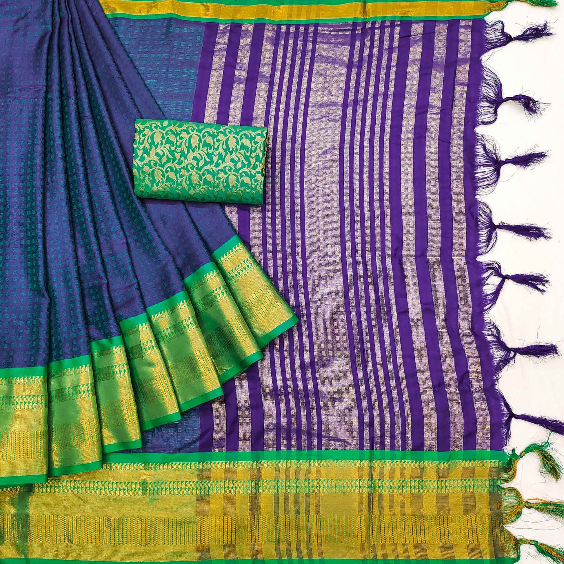 Blue Woven Cotton Silk Saree