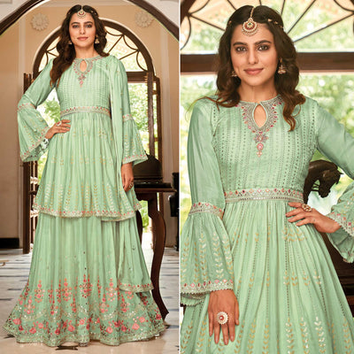 green-floral-sequins-embroidered-chiffon-semi-stitched-sharara-suit