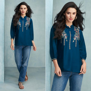 Morpich Floral Embroidered Rayon Top