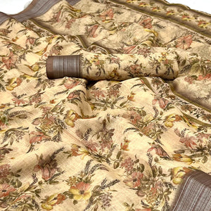 Chikoo Digital Printed Linen Saree