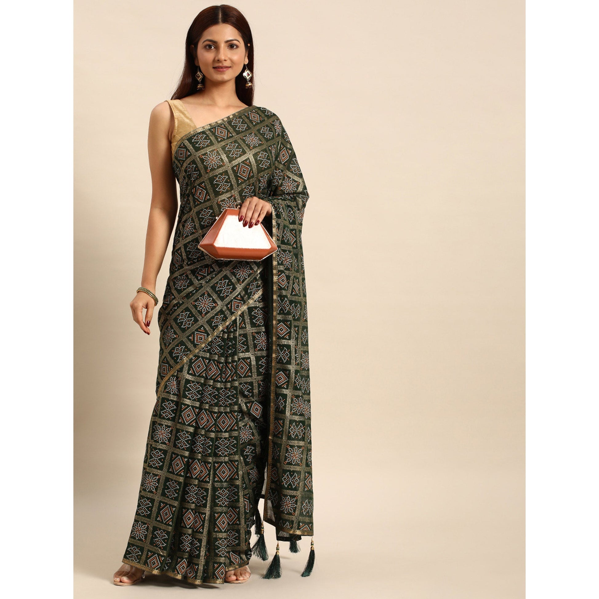 green-bandhani-foil-printed-zomato-saree-with-tassels