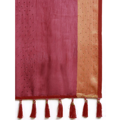 Magenta Purple Embroidered With Swarovski Work Viscose Saree