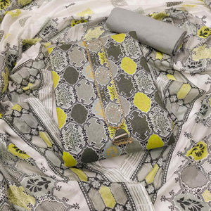 Grey Printed Pure Cotton Dress Material