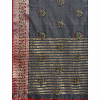 Grey Woven Organza Saree