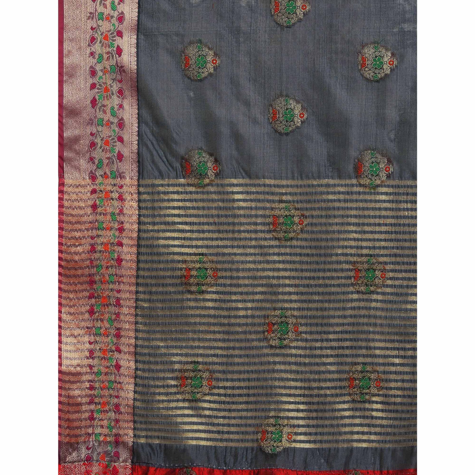 Grey Woven Organza Saree