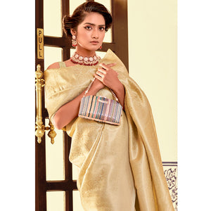 Light Yellow Woven Kanjivaran Silk Saree