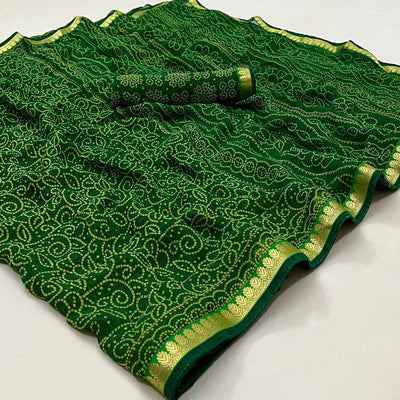 dark-green-bandhani-printed-georgette-saree-with-designer-border